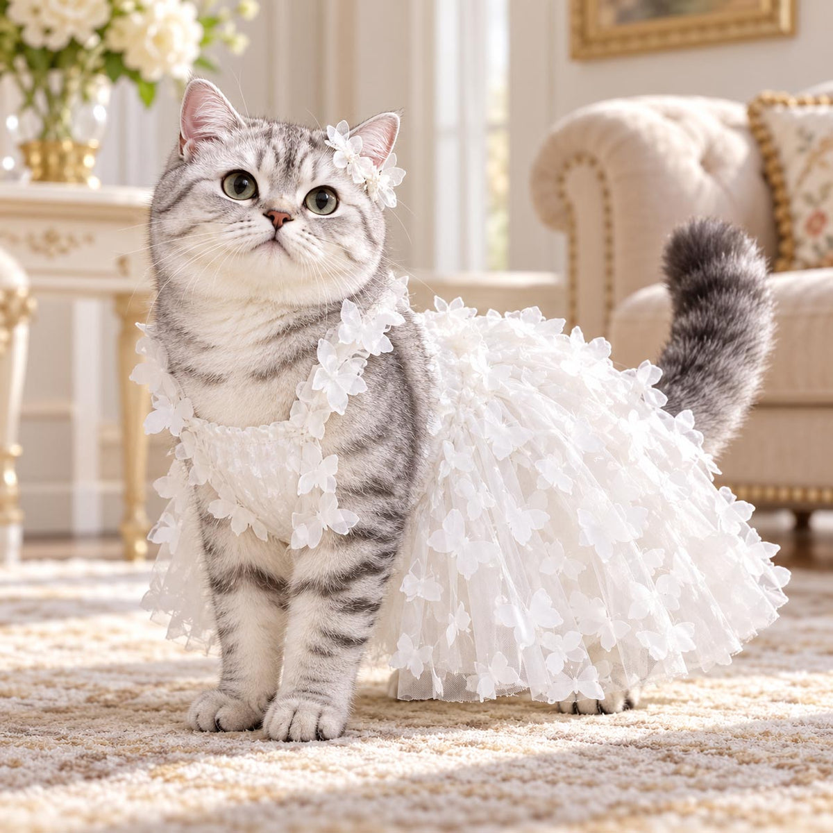 PAPILLON ivory cat wedding dress with layered tulle and delicate butterfly appliqués