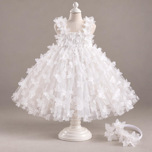PAPILLON ivory dog wedding dress with layered tulle and delicate butterfly appliqués displayed on a mannequin